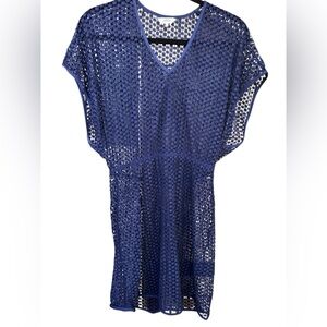 Navy Blue Crochet Net Swim Cover-Up Dress Made in Sheffield England